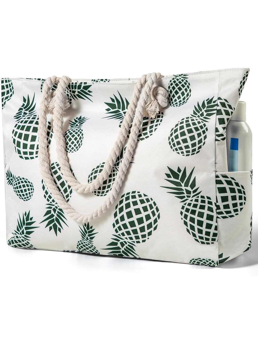 Large Pineapple Print Beach Tote Bag